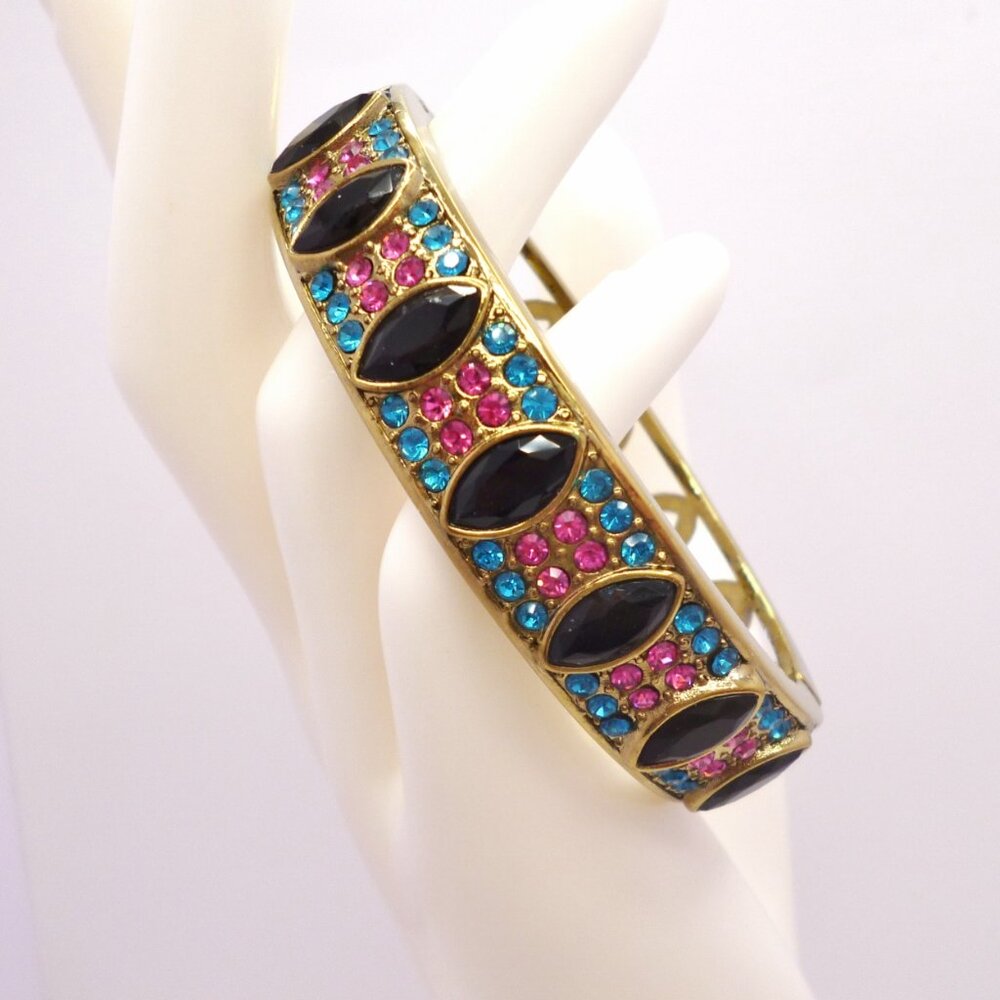 Heidi Daus Bracelet Pink, Blue & Black Swarovski Crystals Signed PERFECT 32306